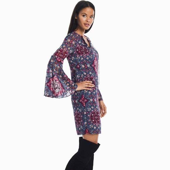 Floral Patterned Blue and Pink Dress - Picture 3 of 4